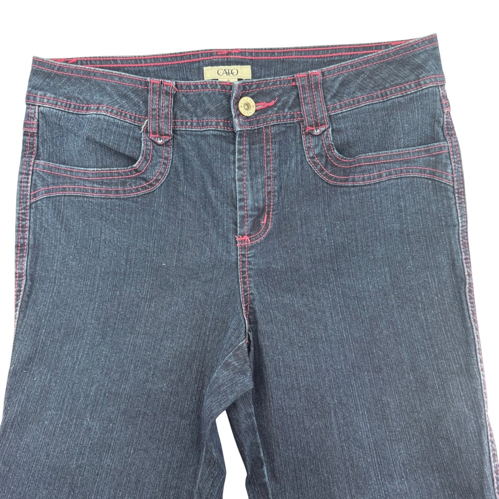 Y2K 90s Cato Dark Wash Denim Capri‎ Pants Pink Stitching Cropped Jeans Size 10